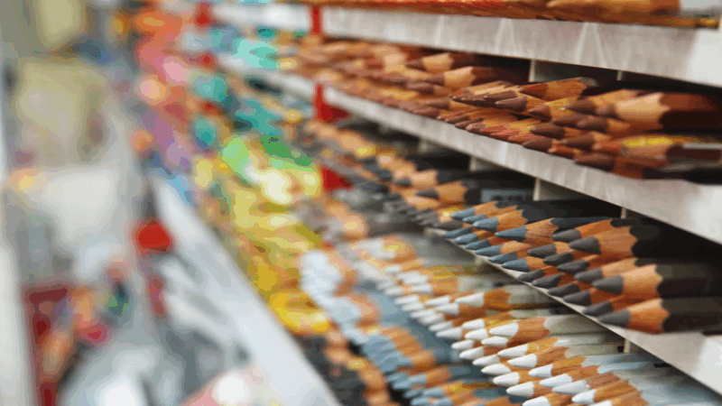A wall of colored pencils