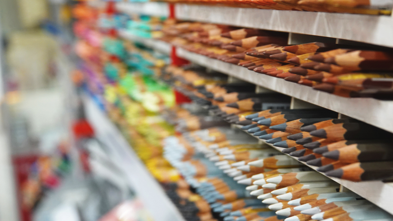 A wall of colored pencils